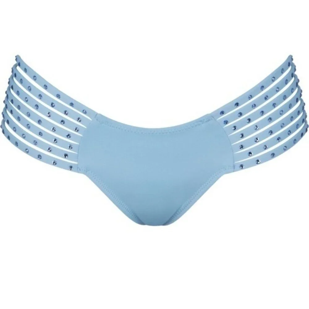 NWT Skims 3X Rhinestone Strappy Bikini Bottom Iris Blue